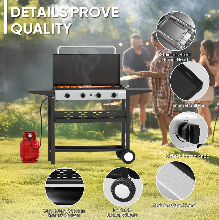 Outdoor Propane Griddle, 2/4 Burner Flat Top Gas Grill, 20,000/40,000 BTU Portable BBQ Griddle with Electronic Ignition for Camping & Tailgating