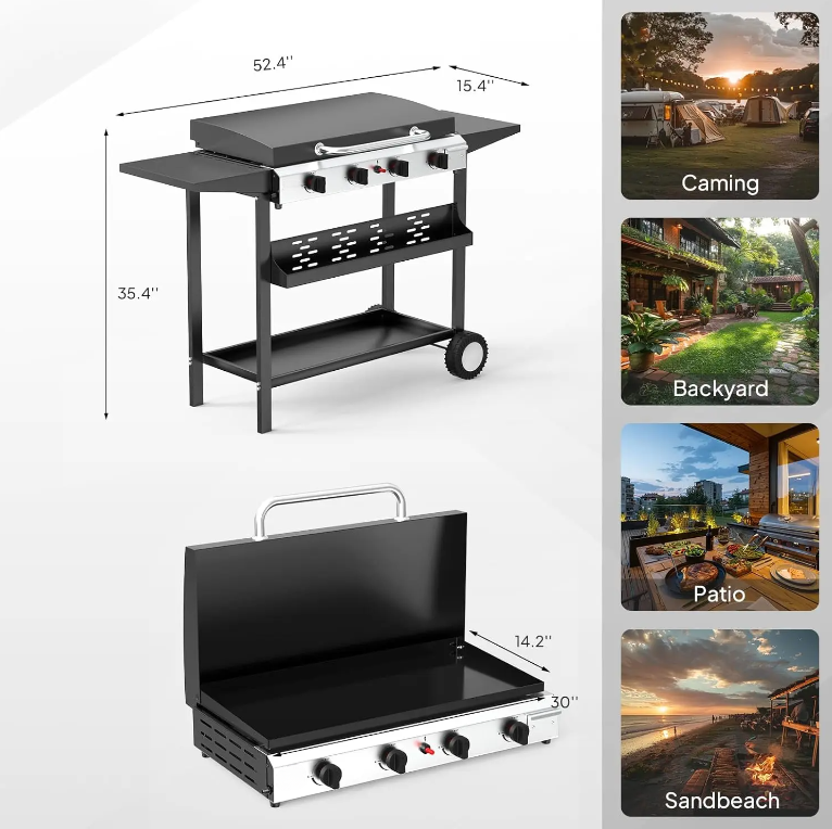 Outdoor Propane Griddle, 2/4 Burner Flat Top Gas Grill, 20,000/40,000 BTU Portable BBQ Griddle with Electronic Ignition for Camping & Tailgating