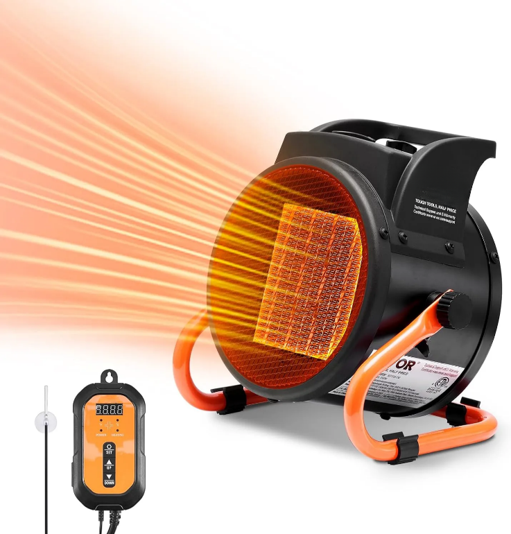 Greenhouse Heater, 1500W PTC Fast Heating With Overheat Protection, 3-Speed Setting Small Grow Tent Fan, Electric Portable for Green House, Flower Room, Workplace