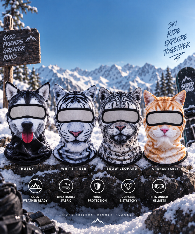 3D Animal Ski Balaclava, Full Face Winter Mask with Stretchy Comfortable Fit, Ski & Snowboard Hood for Men & Women