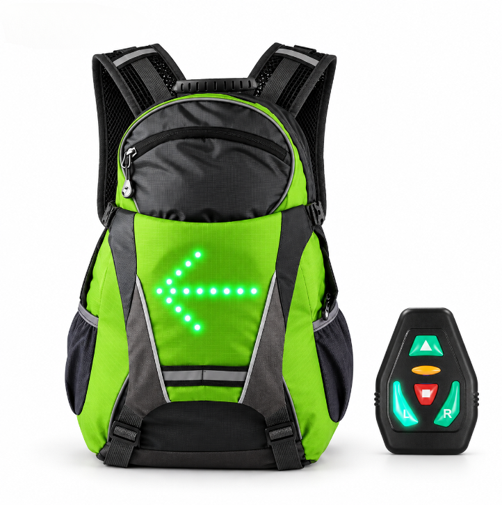 LED Turn Signal Backpack, Smart Cycling Backpack with Wireless Remote Control, USB Rechargeable Safety Light, Reflective Night Riding Bag for Bike Commuting