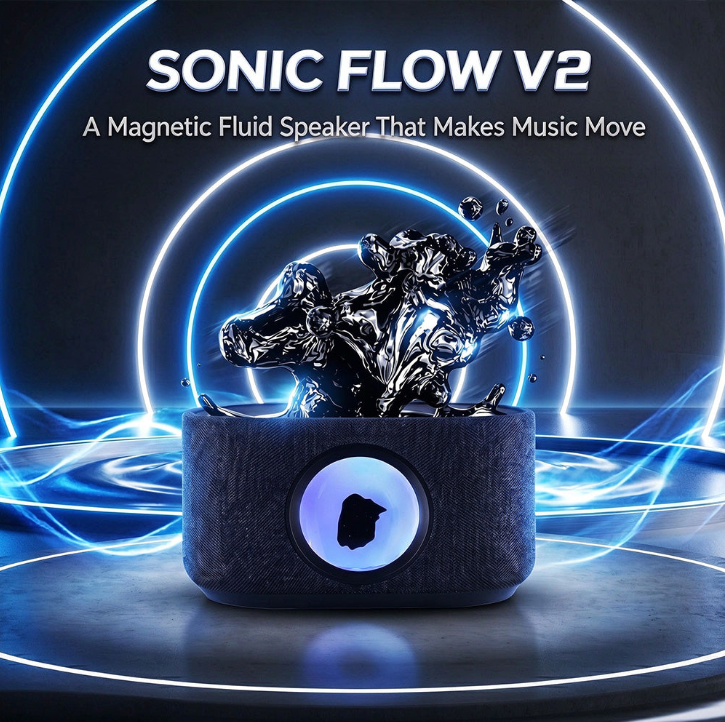 SoundFlux V2 Ferrofluid Bluetooth Speaker, 30W Hi-Fi Wireless Speaker with Music Visualizer, Dynamic RGB Lighting & 15W Wireless Charging for Desk Setup