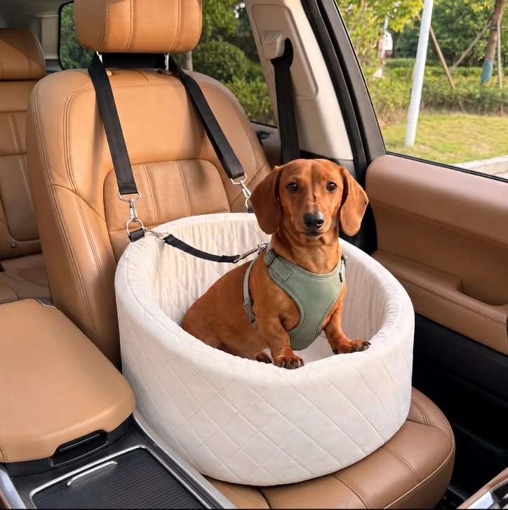 Elevated Dog Car Seat with Built-In Safety Harness, Padded Pet Booster Seat with Adjustable Straps for Small Dogs, Puppies & Road Trips