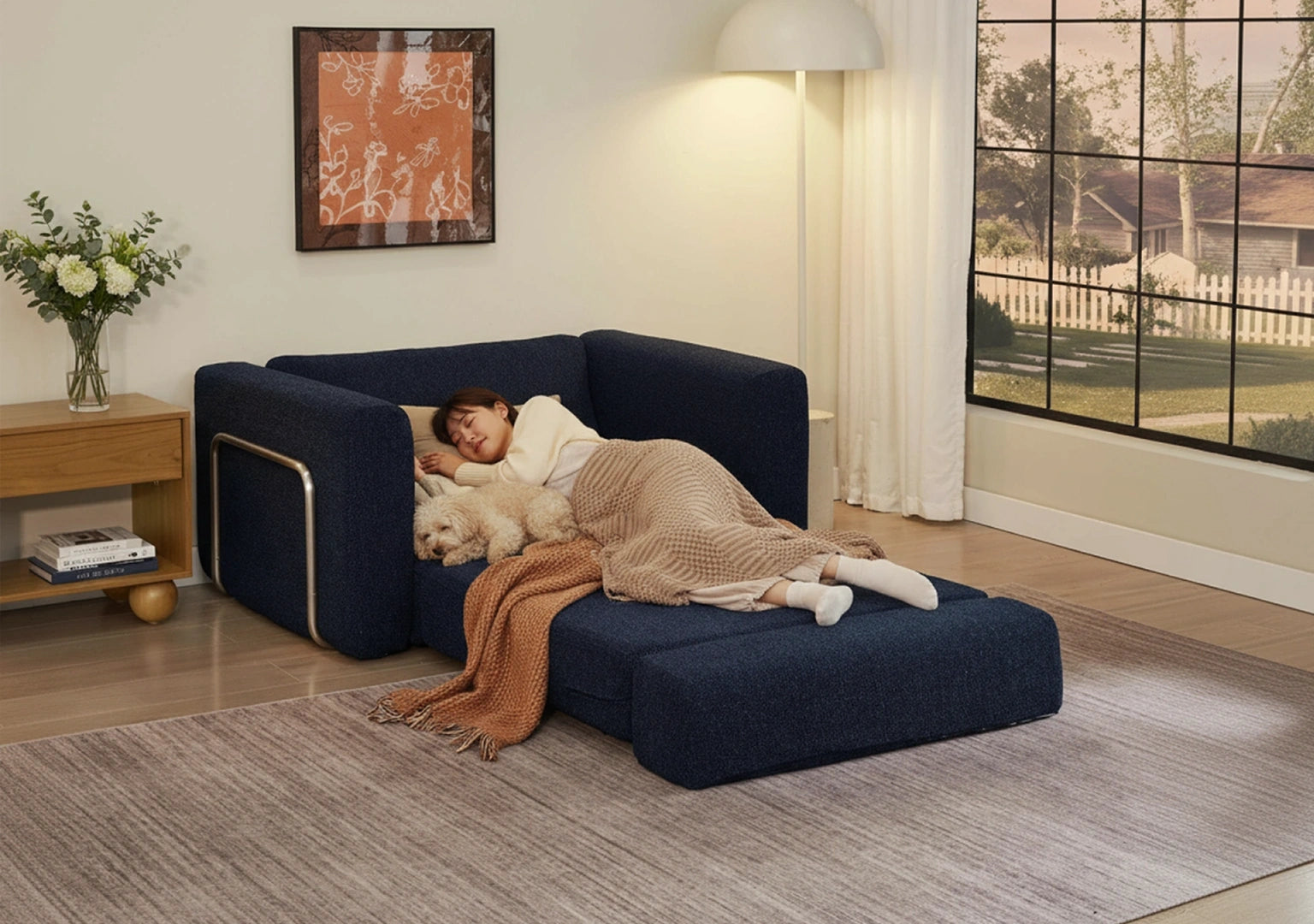 Sleeper Sofa Bed, Convertible Sofa Couch with Soft Supportive Cushion, Water-Resistant & Stain-Resistant Cover for Living Room and Guest Room