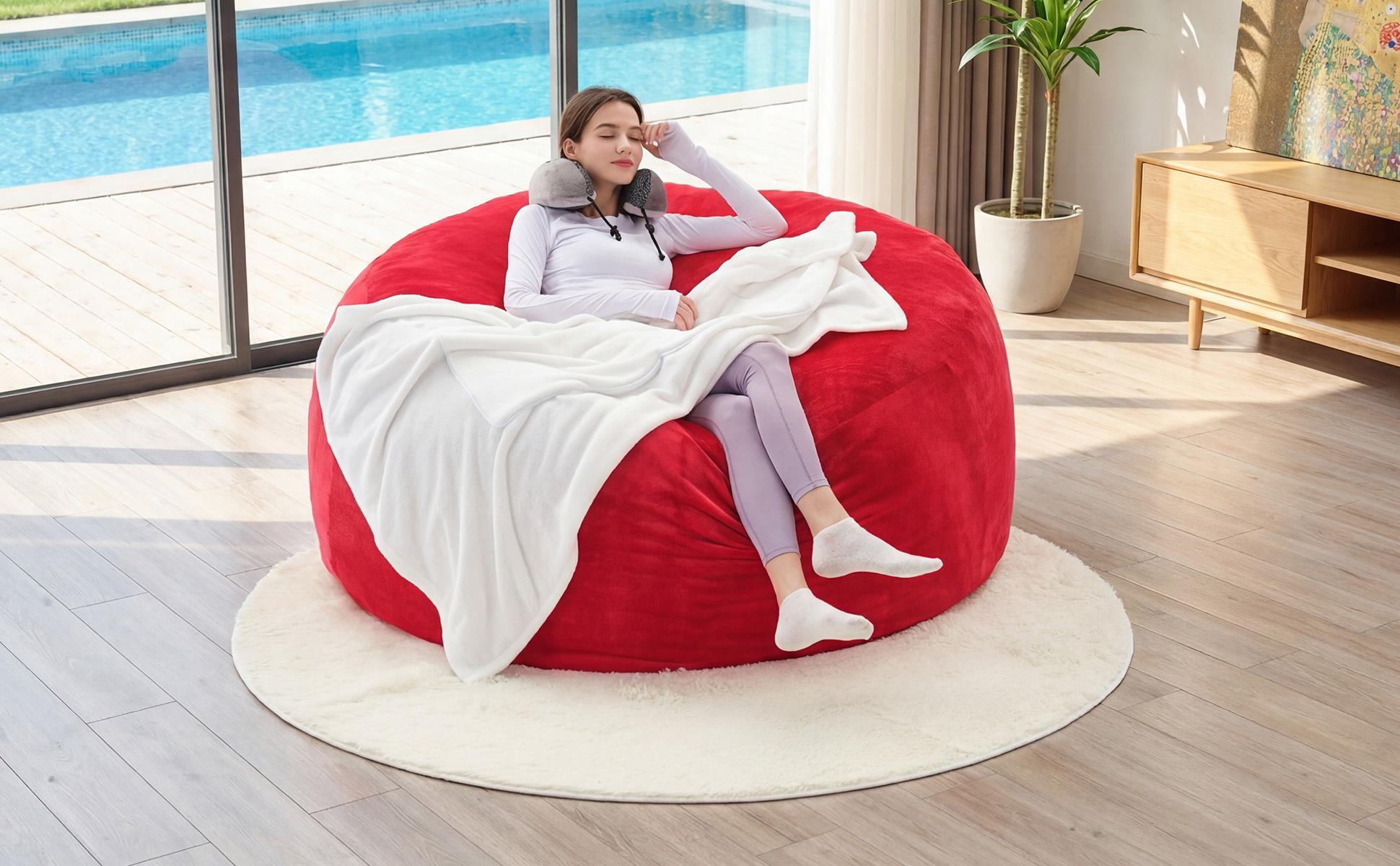 3FT/4FT/7FT No Gift, 5FT/Jumbo with 3 Gifts Bean Bag (with Filler) Lazy sofa Beanbag Chairs For Adults Ship Free High-Rebound Memory Foam Filling Furniture Flannel Cover Removable Modern Upholstered Sofa