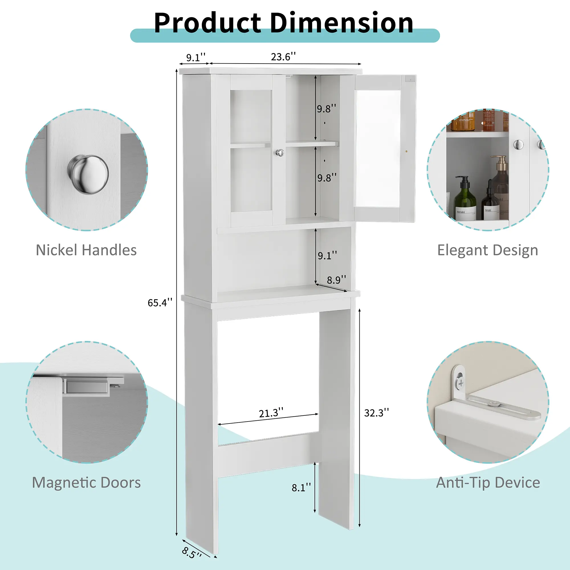 Over The Toilet Storage Cabinet, Space Saver Bathroom Organizer with Adjustable Shelves