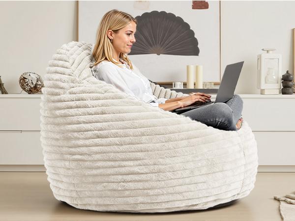 Large Bean Bag Chair 39 Inch, Memory Foam Filled Sofa Chair with Back Support & Armrests, Cozy Lounge Couch for Adults, Kids, Living Room, Bedroom and Dorm