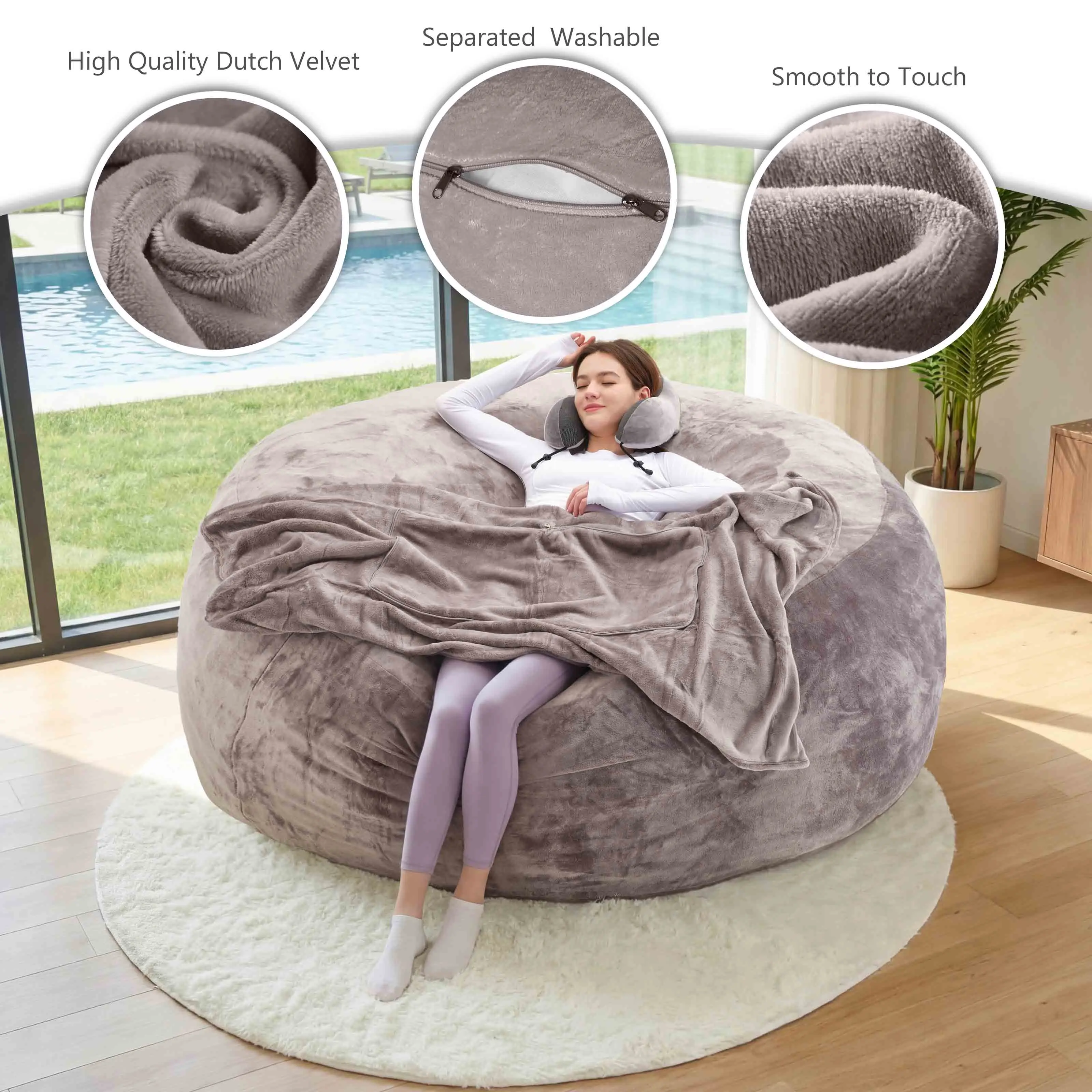 Jumbo Bean Bag Chair, Oversized Memory Foam Lounge Chair with Soft Washable Cover