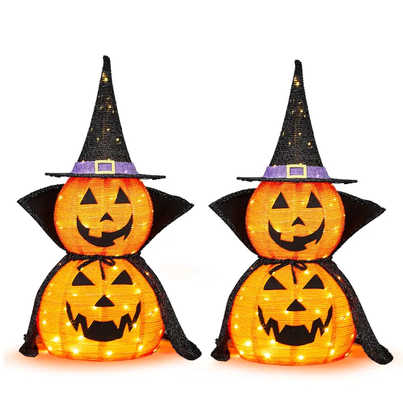 5FT Light Up Collapsible Pumpkin Halloween Decoration with LED Lights, Large Jack-O’-Lantern Outdoor Yard Decor for Porch, Lawn & Party