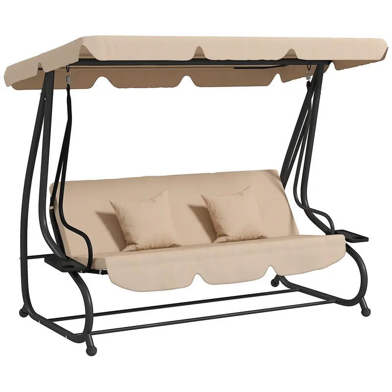3-Seat Patio Swing Chair with Adjustable Canopy, Outdoor Porch Swing with Removable Cushions for Backyard & Garden