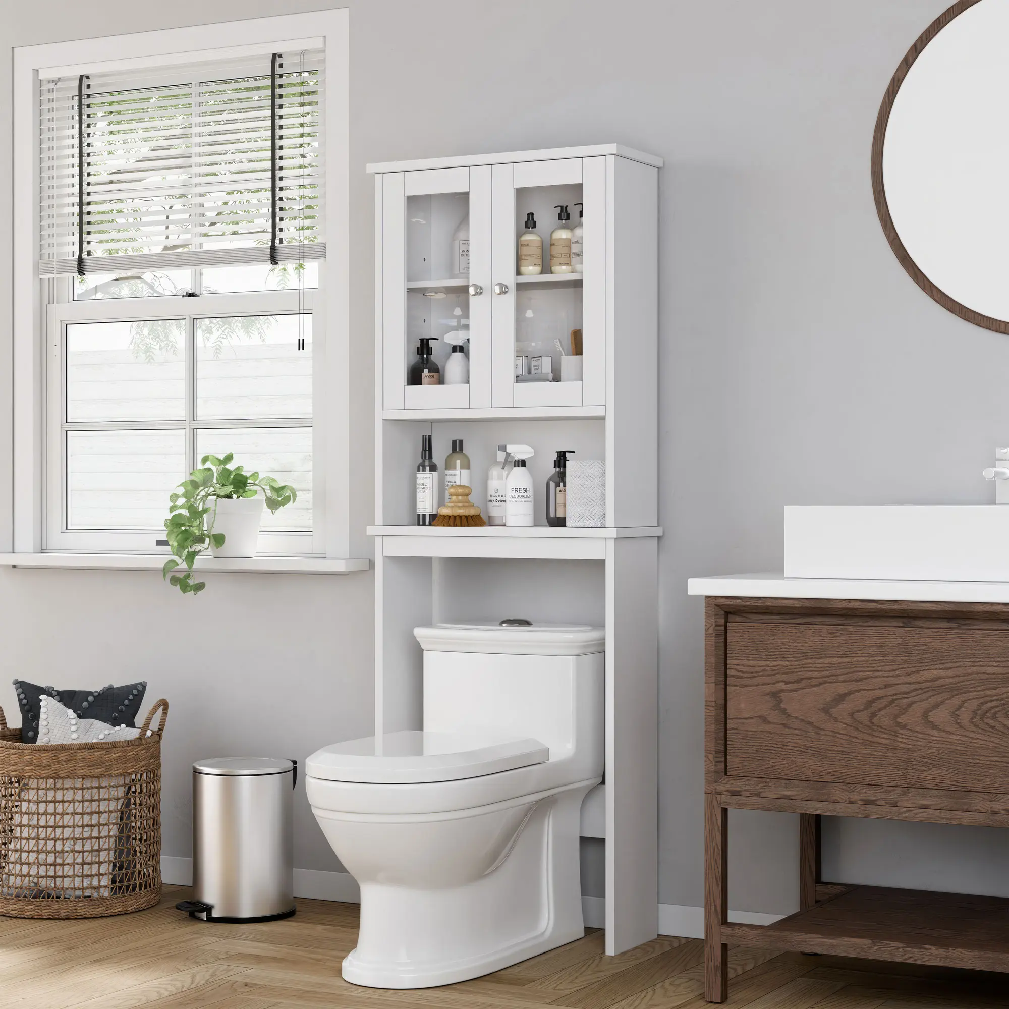 Over The Toilet Storage Cabinet, Space Saver Bathroom Organizer with Adjustable Shelves