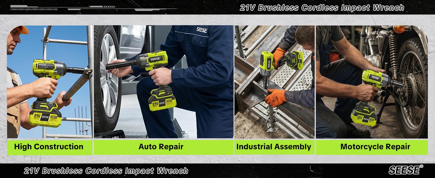 SEESE 3 in 1 Cordless Impact Wrench 590 FT-LBS(800N.m) 3200IPM 1/2 Impact Gun High Torque Electric Impact Driver Cordless Impact Wrench with 21V 2 x4.0Ah Battery ,LED Light,9 Sockets,6 Drills,6 Screws & Case for HomeCar Tire Lug Nut fathe