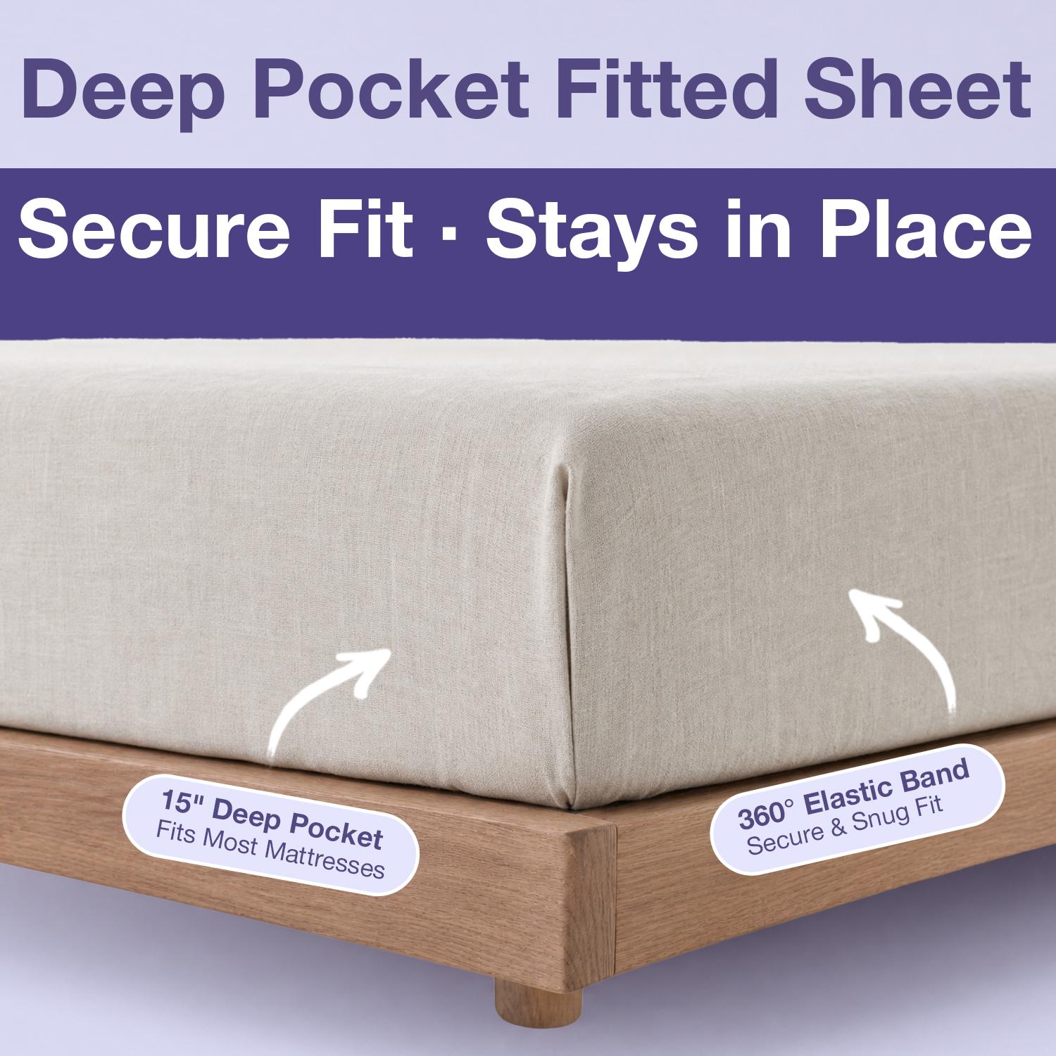 Simple&Opulence 100% Linen Sheet Set, Natural French Linen Bed Sheets, Breathable Soft Durable Bedding Set for All Season, mothersdaygift Easy Care Moisture Absorption, summerwins,back to school,back to school shopping,home decor, tiktokshopsummersale