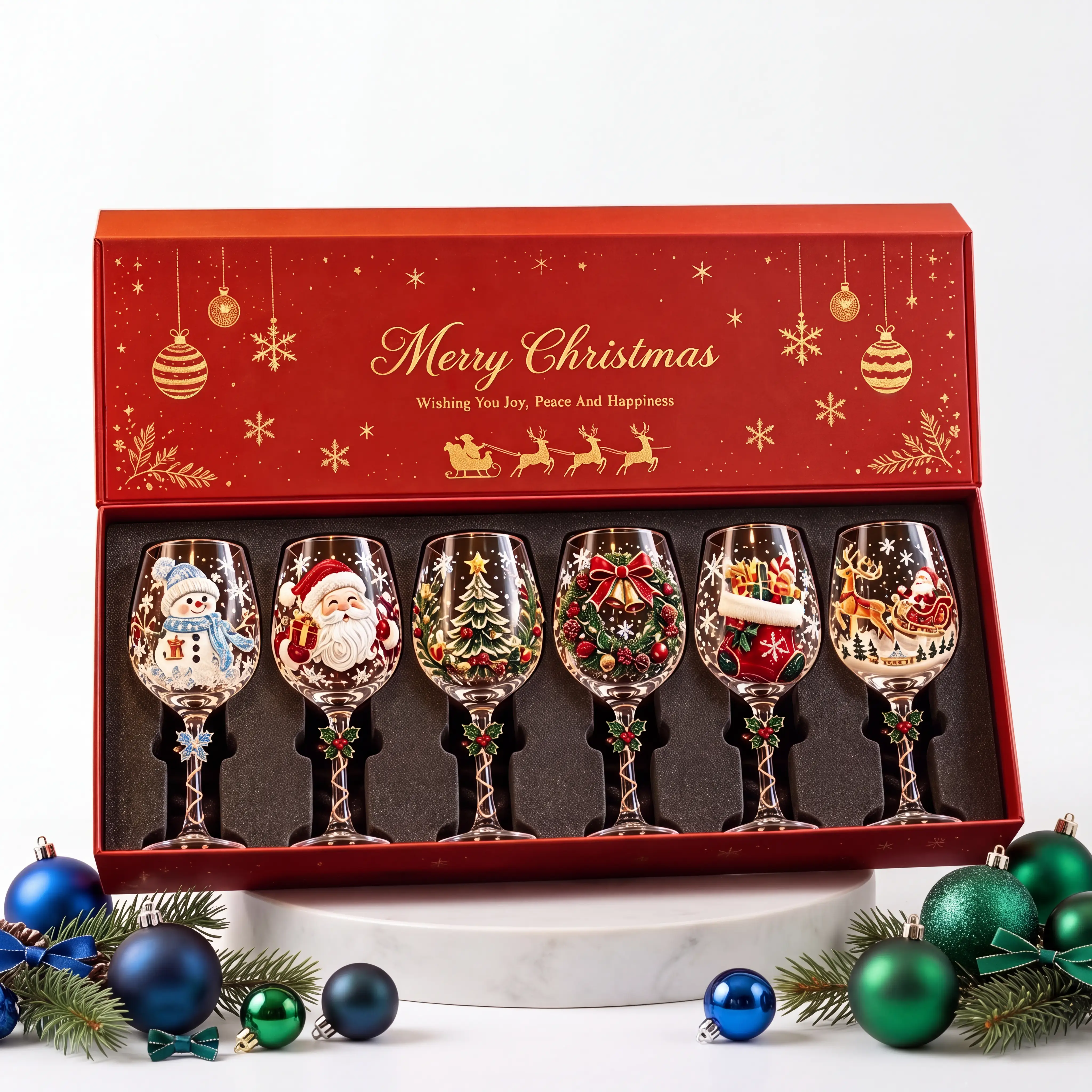 3D Christmas Glass Cups, Decorative Crystal Drinking Glasses with Festive Holiday Designs for Christmas Table Decor, Family Dinners & Celebrations