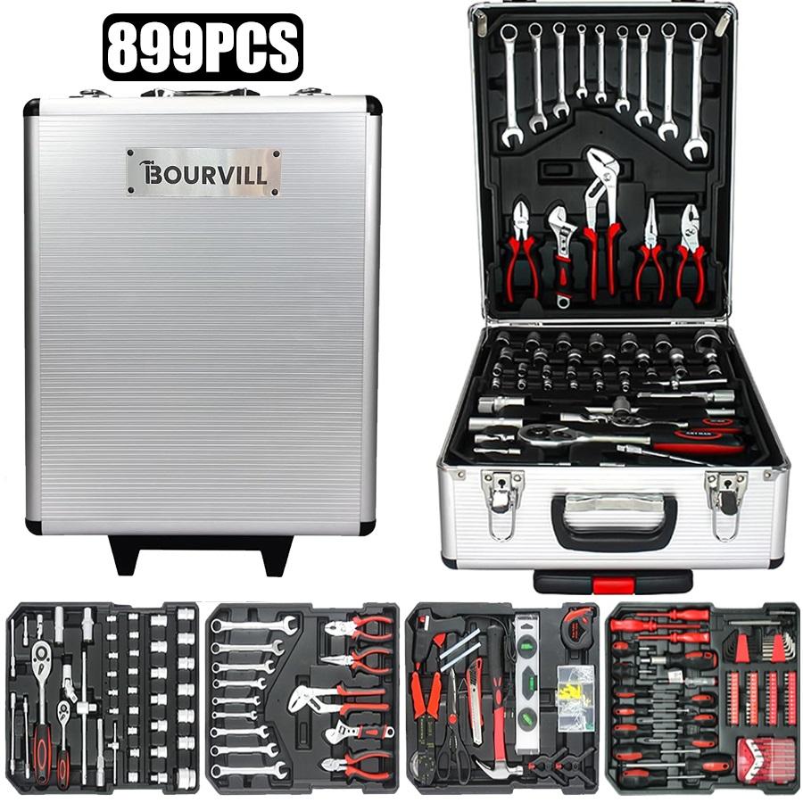 【DealsForYouDays】Bourvill 899PCS Tool Set,Aluminum Rolling Tool Chest with 4 Drawers,Complete Mechanic & Home Repair Kit,Father&rsquo;s Day Gift for Dad  Home Toolbox Kit Hand Tools #summerfinds