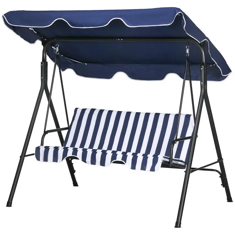 3-Seat Patio Swing Chair with Adjustable Canopy, Outdoor Porch Swing with Removable Cushions for Backyard & Garden
