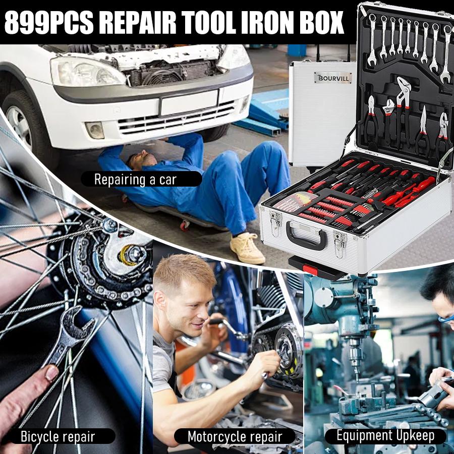 【DealsForYouDays】Bourvill 899PCS Tool Set,Aluminum Rolling Tool Chest with 4 Drawers,Complete Mechanic & Home Repair Kit,Father&rsquo;s Day Gift for Dad  Home Toolbox Kit Hand Tools #summerfinds