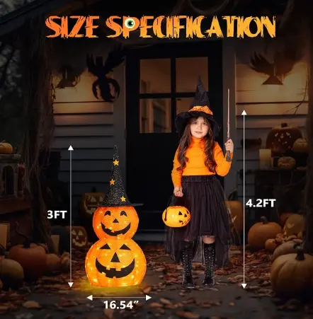 5FT Light Up Collapsible Pumpkin Halloween Decoration with LED Lights, Large Jack-O’-Lantern Outdoor Yard Decor for Porch, Lawn & Party