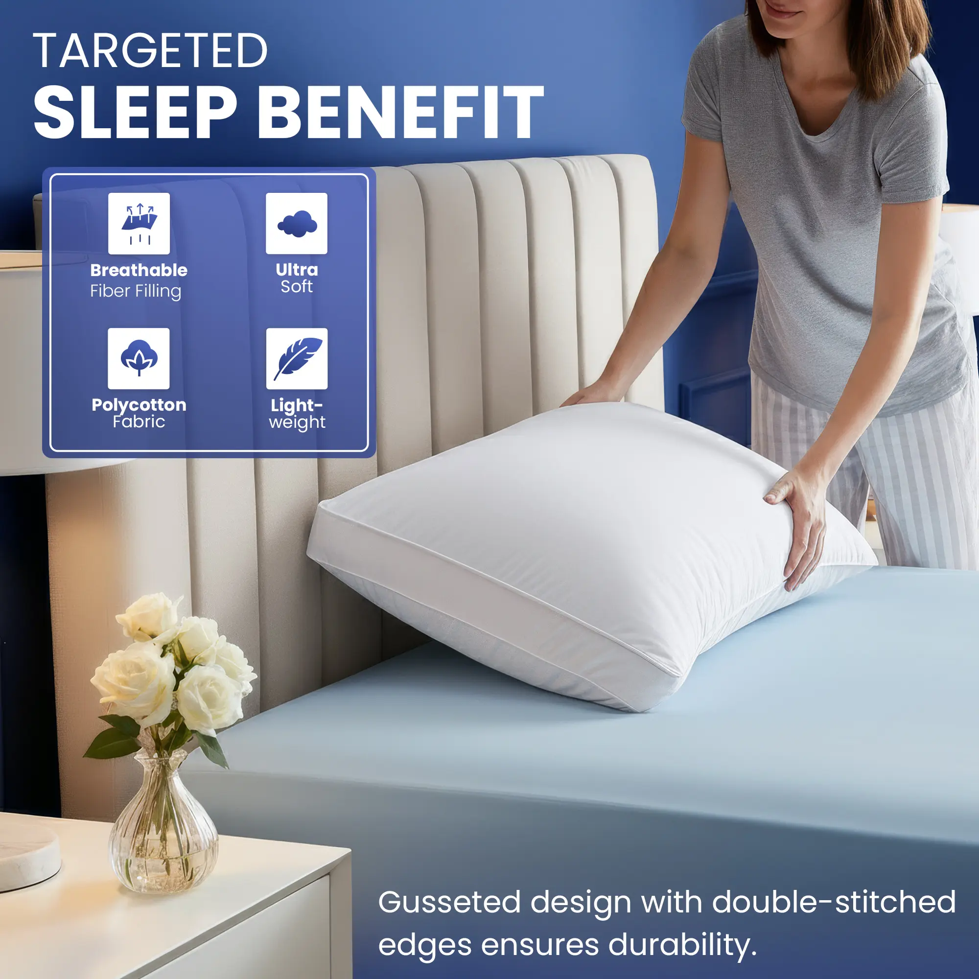 Gusseted Pillow Set, King & Queen Size Hotel Style Bed Pillows