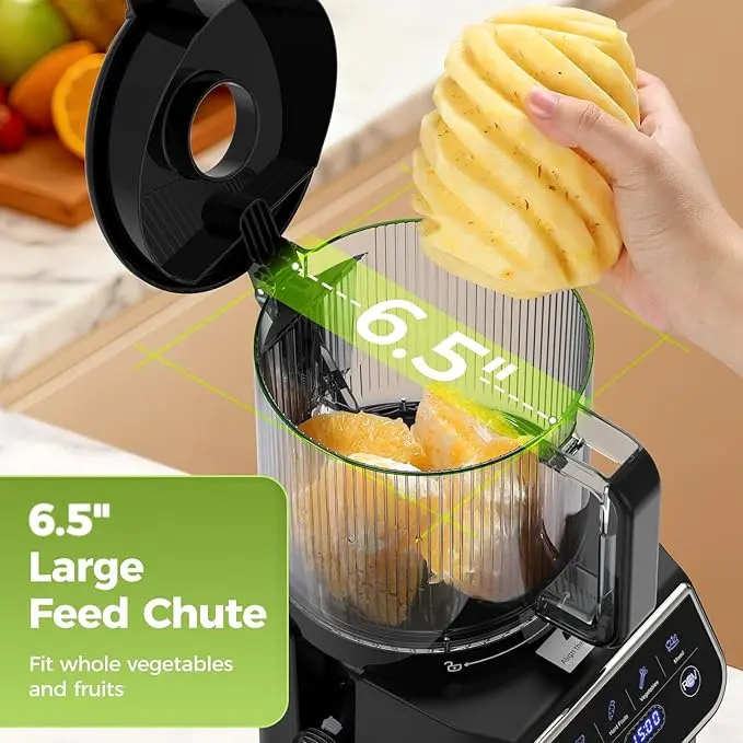 Cold Press Juicer, 100oz Large Capacity Juicer Machine with Touchscreen, 6.5" Wide Chute for Whole Fruits, Quiet Masticating Design