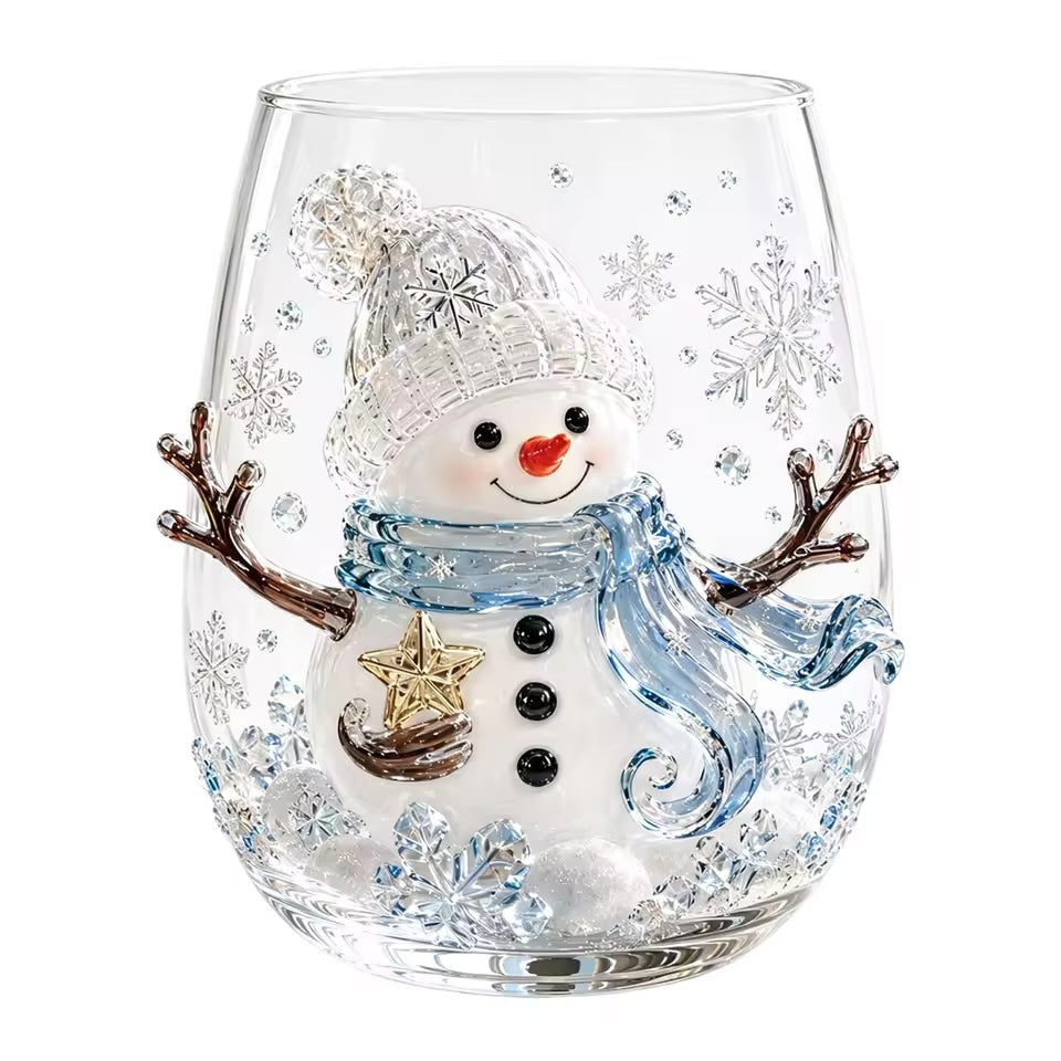 Christmas Glassware Set of 6, 3D Holiday Drinking Glasses with Six Different Festive Designs, Stemless Glass Cups for Christmas Dinner & Holiday Gatherings