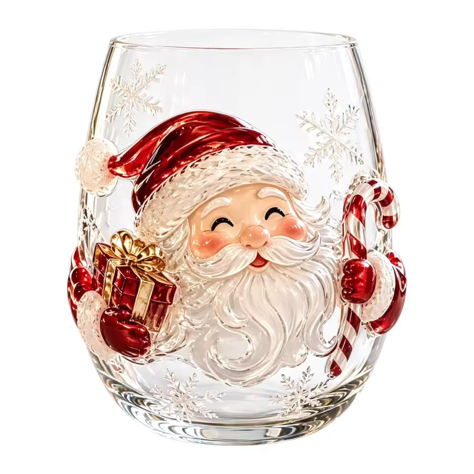 Christmas Glassware Set of 6, 3D Holiday Drinking Glasses with Six Different Festive Designs, Stemless Glass Cups for Christmas Dinner & Holiday Gatherings