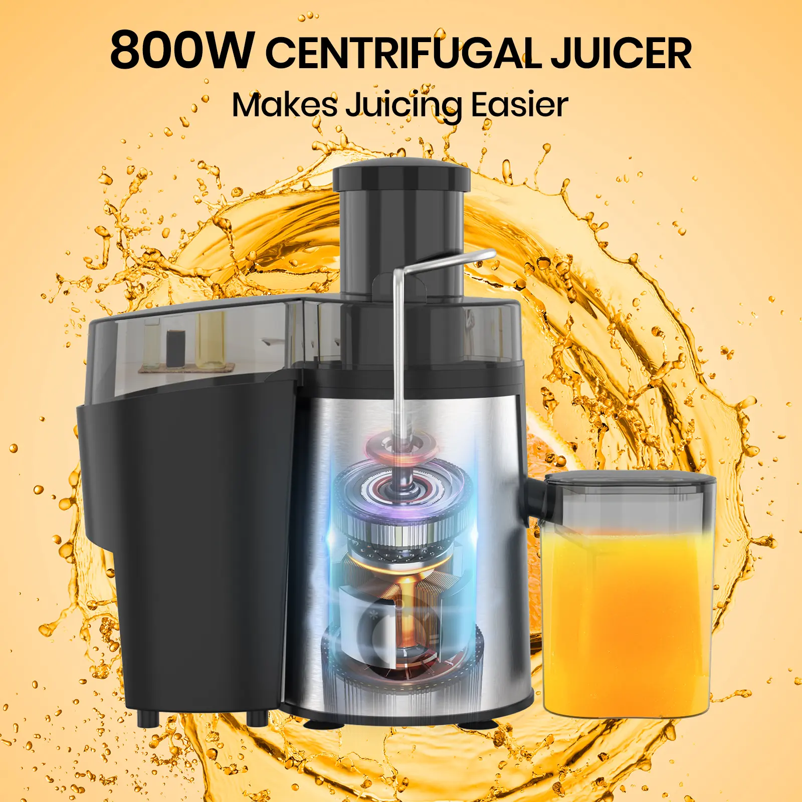 Home Juicer Machine, 800W Fast Juice Maker with Dual Speed Control, Easy Clean Extractor for Healthy Drinks