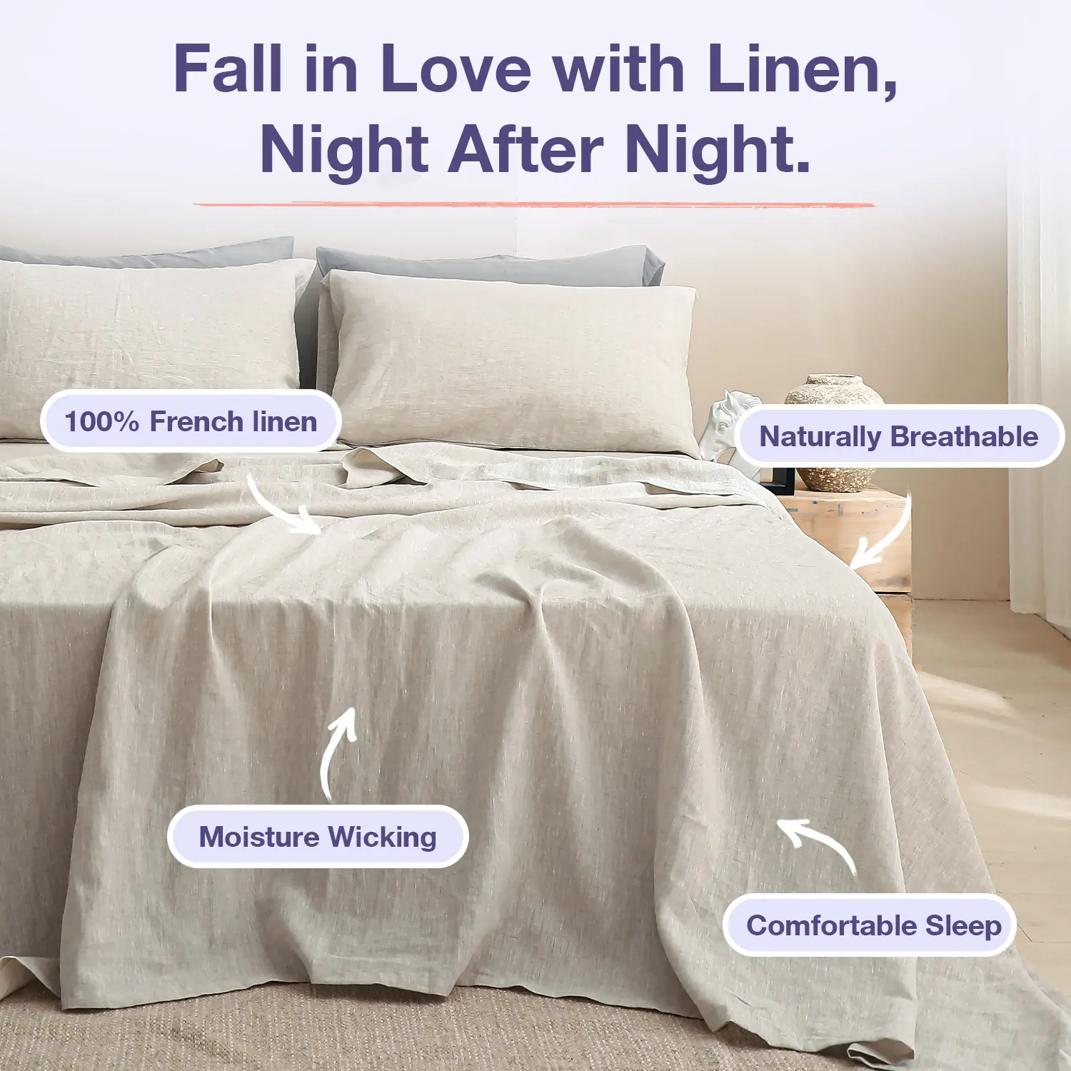 Simple&Opulence 100% Linen Sheets Set - Natural & Breathable