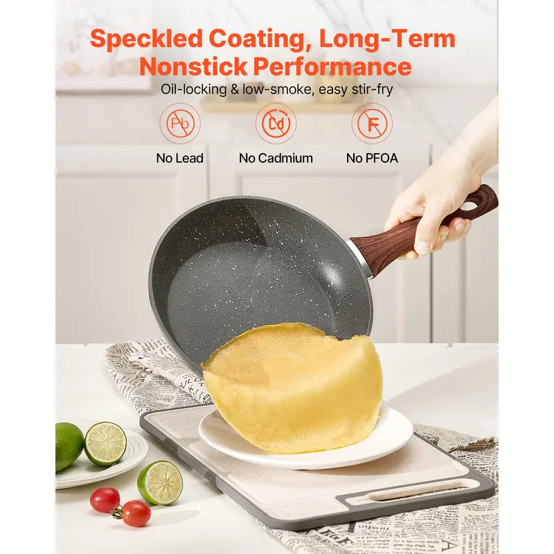 SENSARTE Nonstick Frying Pan Skillet with Lid, Omelet Pan with Cover, Healthy Egg Pan Chef's Pan, Kitchen Cooking Pan, PFOA Free (8inch + Glass Lid)