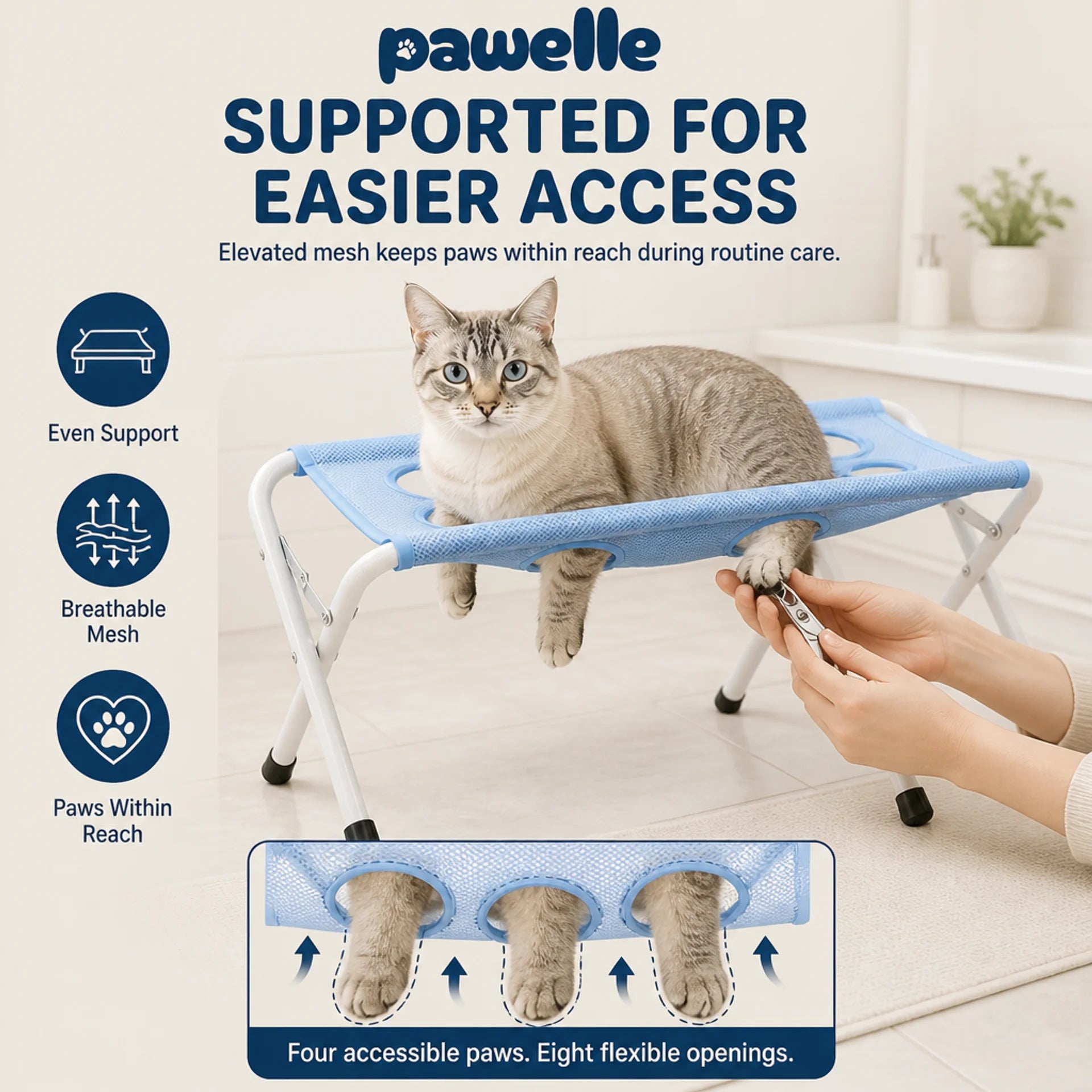 Foldable Cat Bath Stand, Mesh Grooming Support Rack for Cats & Small Pets