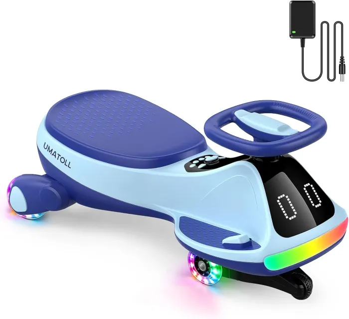 12V Electric Wiggle Car for Kids, Rechargeable Ride-On Toy with Pedal, LED Lights, Bluetooth Music, Light-Up Wheels, Interactive Display, 2 Speed Modes, Anti-Rollover Design, Birthday Gift for Ages 3+