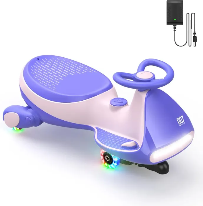Electric Wiggle Car for Kids, Rechargeable Ride-On Toy with Pedal, 2 Speed Modes, Flashing Light Wheels, Bluetooth Music, Anti-Rollover Design, Swing Car for Ages 3+