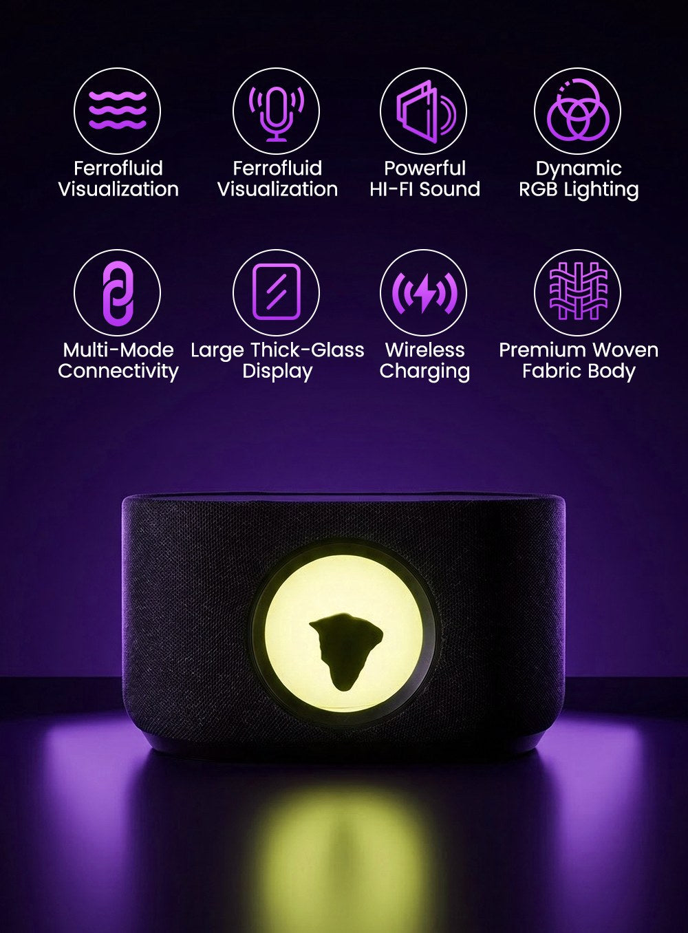 SoundFlux V2 Ferrofluid Bluetooth Speaker, 30W Hi-Fi Wireless Speaker with Music Visualizer, Dynamic RGB Lighting & 15W Wireless Charging for Desk Setup