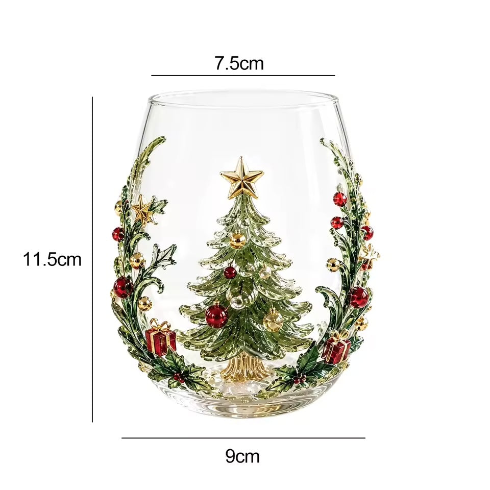 Christmas Glassware Set of 6, 3D Holiday Drinking Glasses with Six Different Festive Designs, Stemless Glass Cups for Christmas Dinner & Holiday Gatherings