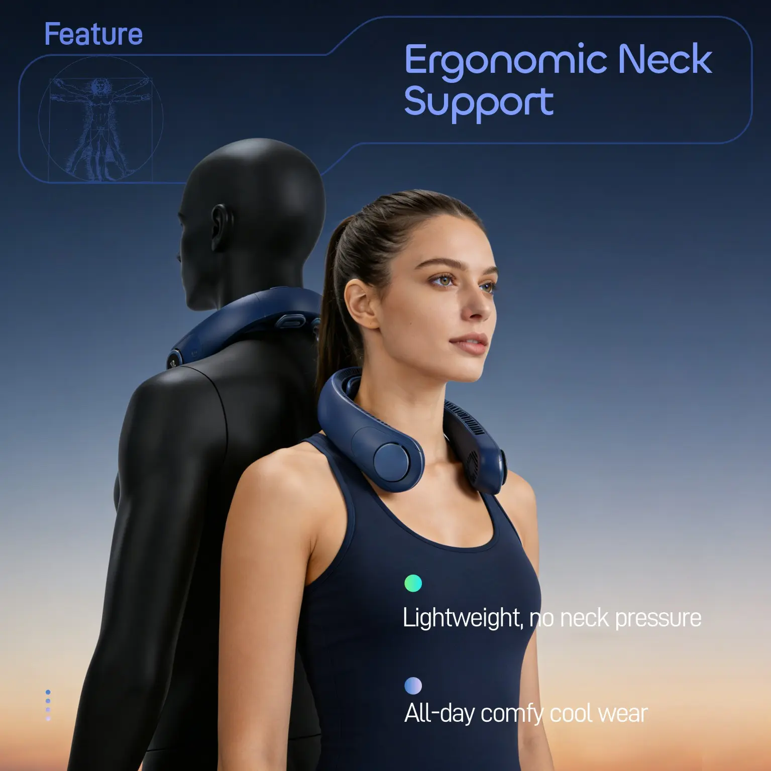 Hands-Free Portable Neck Fan, 5-Speed, LED Display, 5000mAh Rechargeable Wearable Cooling Personal Fan, Neck Support, Bladeless Neck Air Conditioner, Summer Gifts for Women/Men