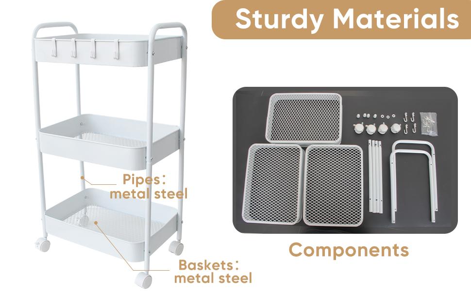 3-Tier Rolling Utility Cart with Wheels, Space-Saving Storage Organizer for Kitchen, Bathroom, Office and Dorm, Easy Assembly