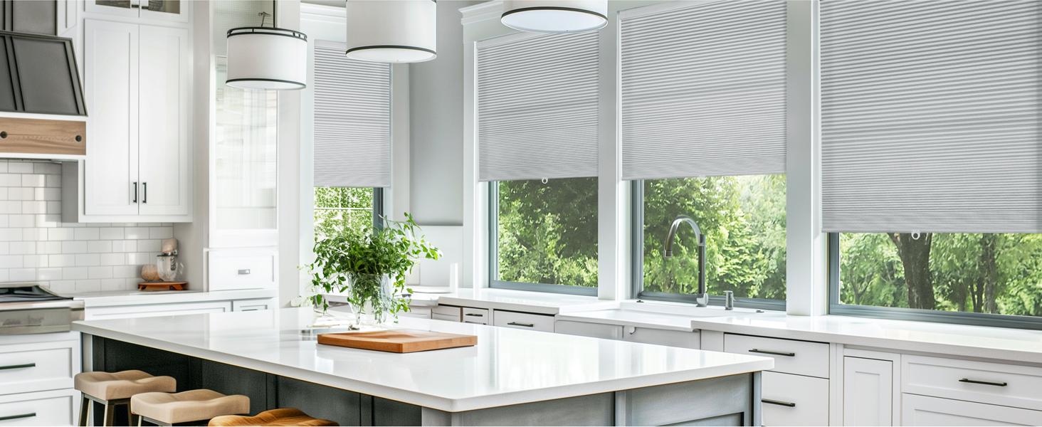 No Drill Cordless Cellular Shades - Easy Install Honeycomb Blinds for Windows, 20'' W x 48'' H, White Home & Kitchen