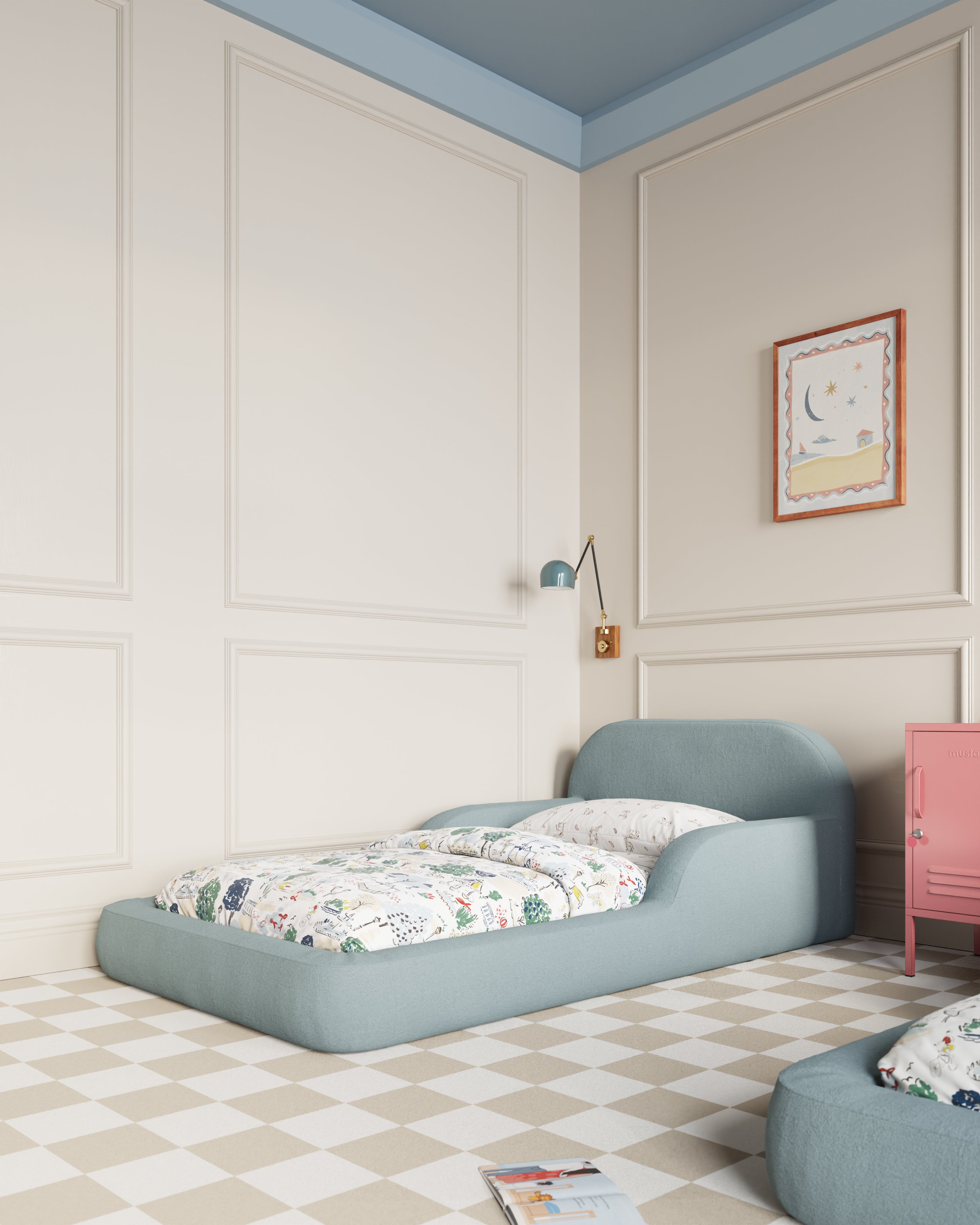 This low‑profile Montessori‑style kids foam bed has soft rounded bump‑safe edges and a removable washable cover for quick, tool‑free setup.