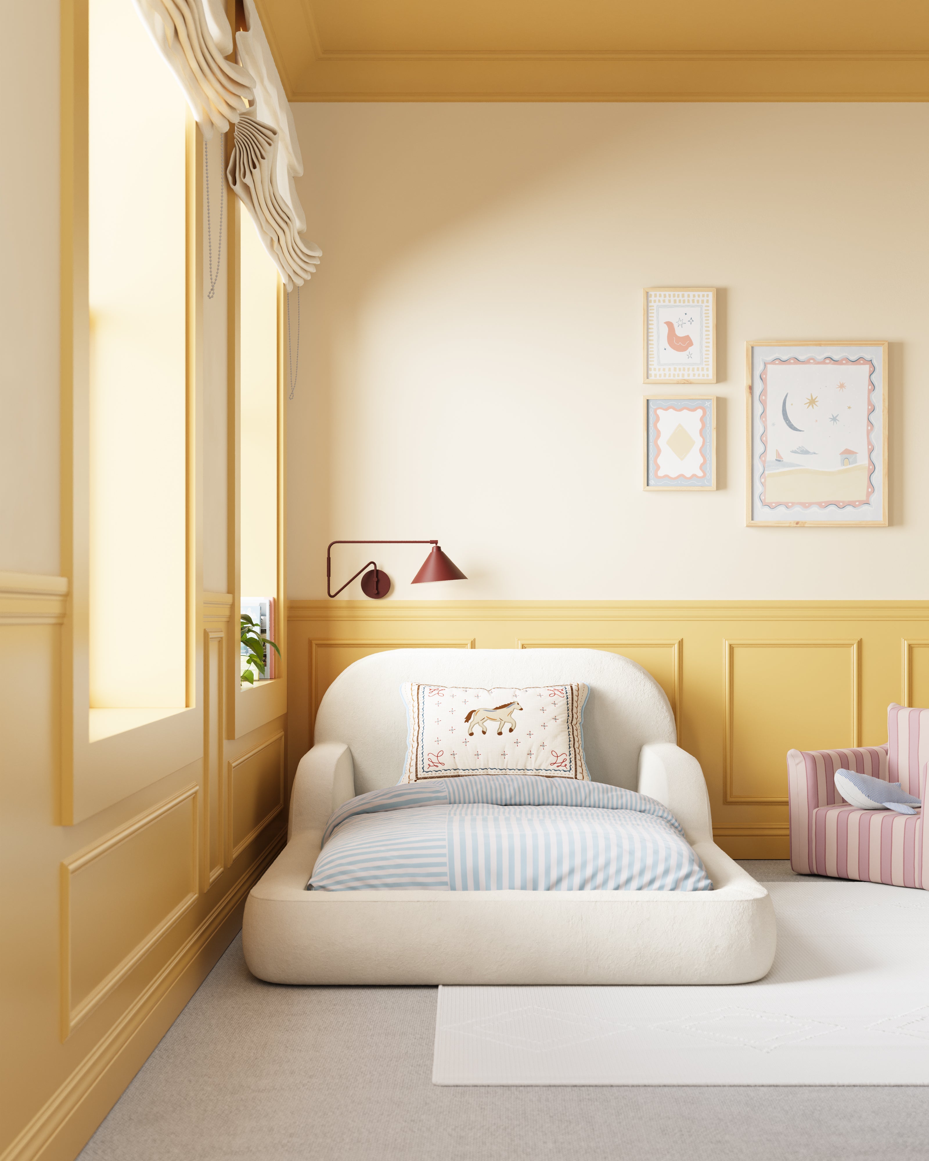 This low‑profile Montessori‑style kids foam bed has soft rounded bump‑safe edges and a removable washable cover for quick, tool‑free setup.