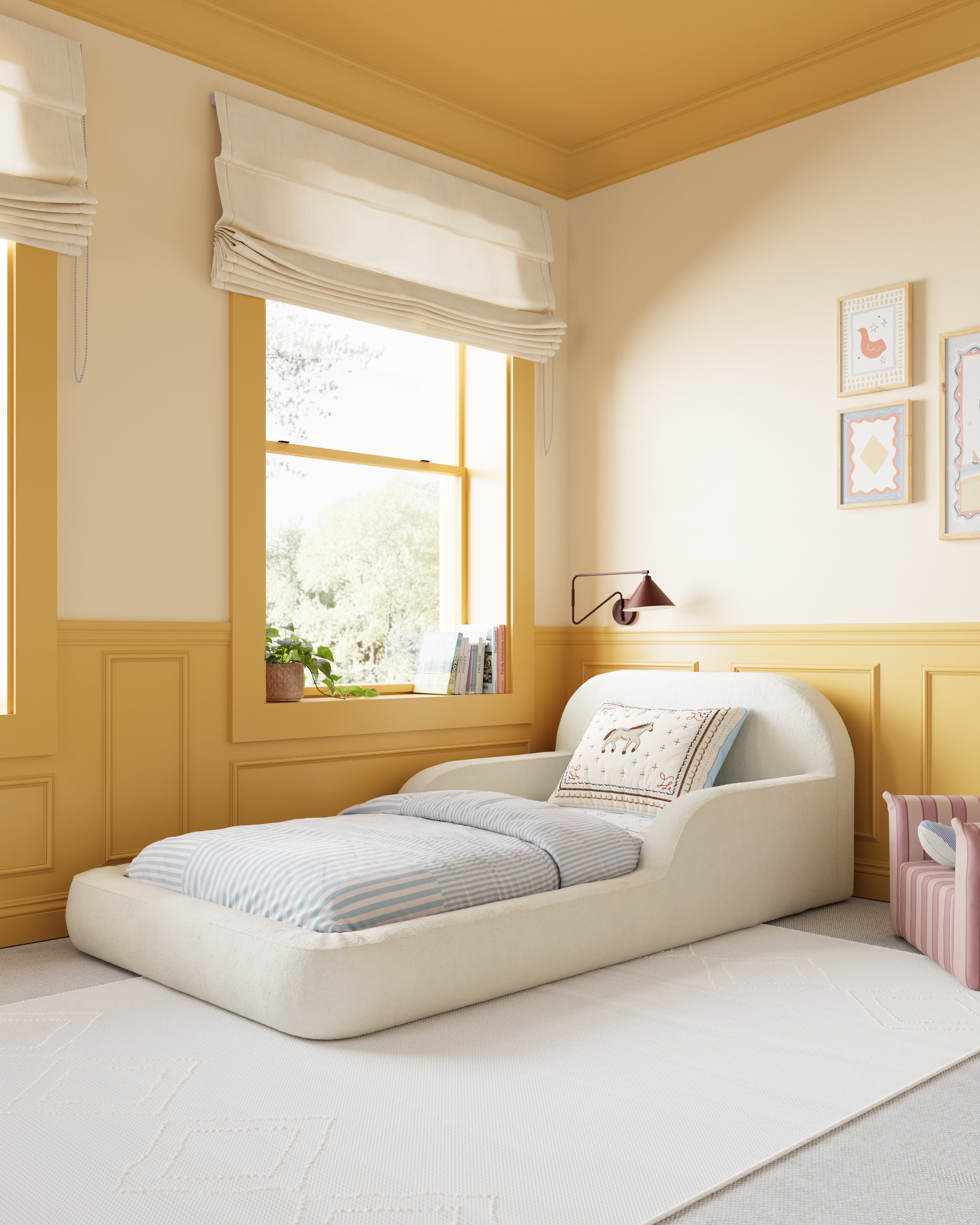 This low‑profile Montessori‑style kids foam bed has soft rounded bump‑safe edges and a removable washable cover for quick, tool‑free setup.