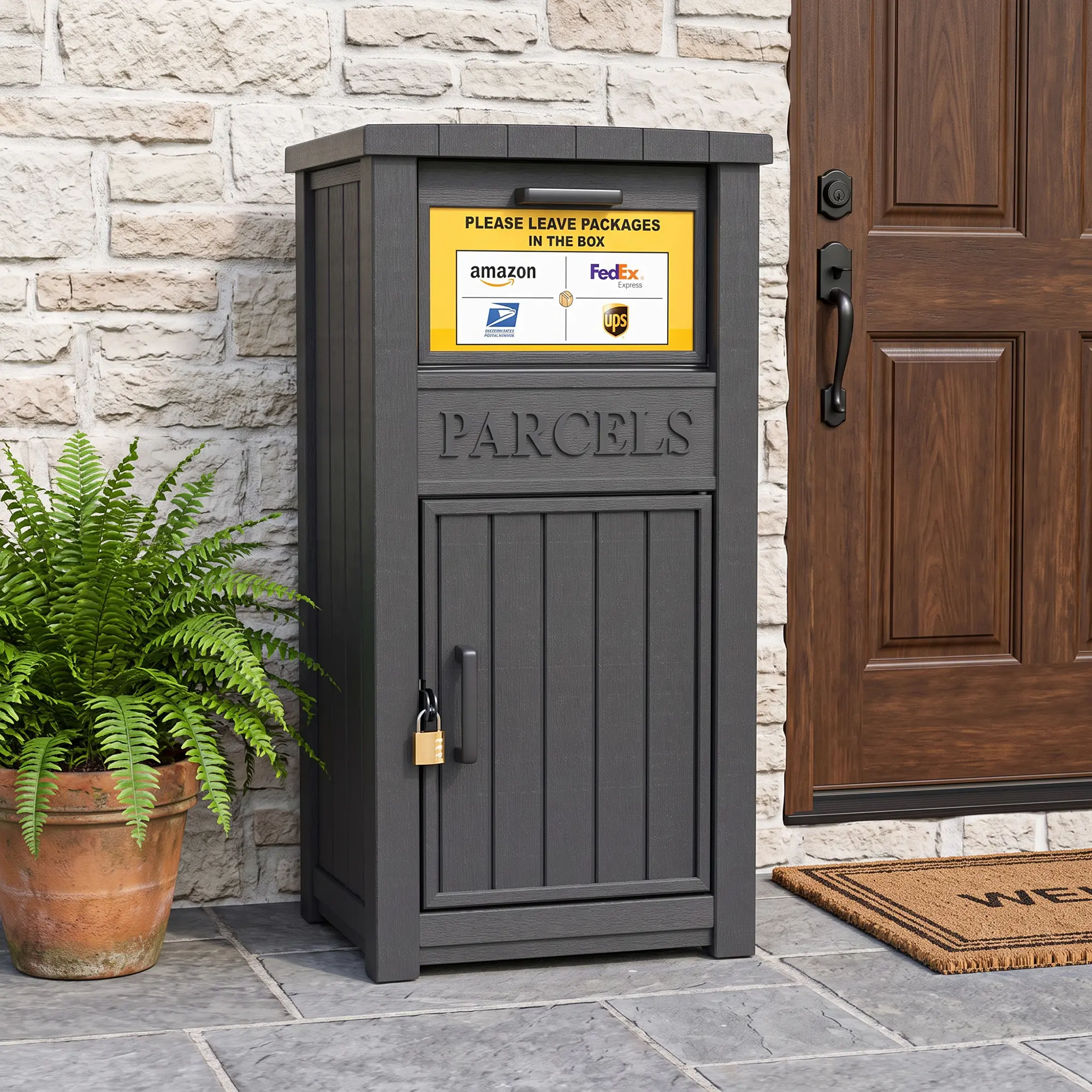 Cnmcld Outdoor Package Delivery Box, Lockable Resin Gray