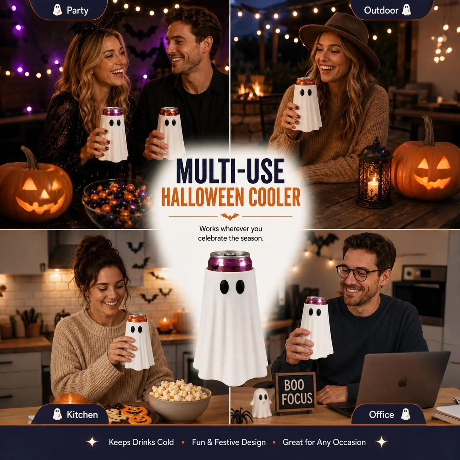 Spooky Can Accessories - Witch Hat Can Topper & Ghost Can Sleeve