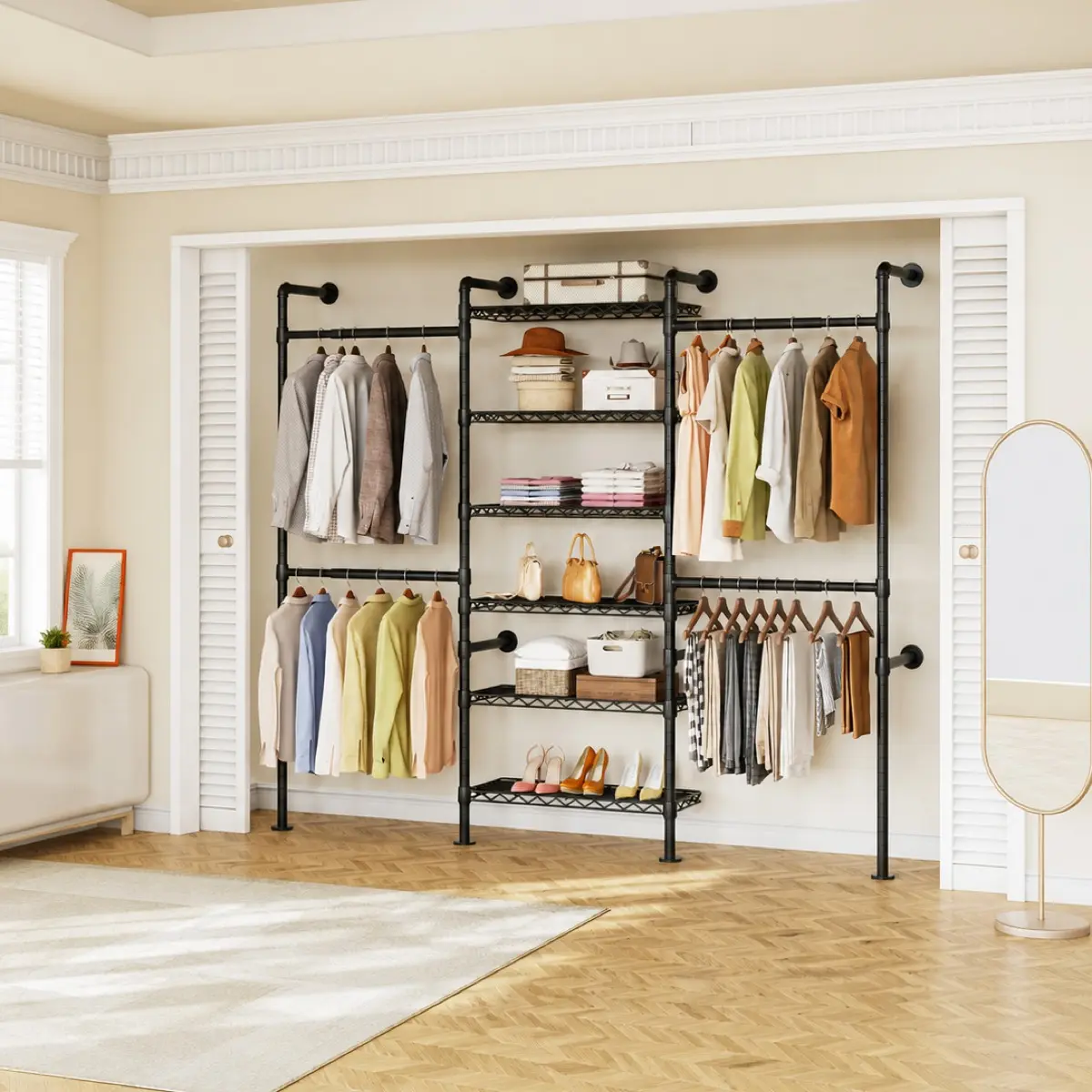 Wall Mounted Closet System, Industrial Pipe Rack