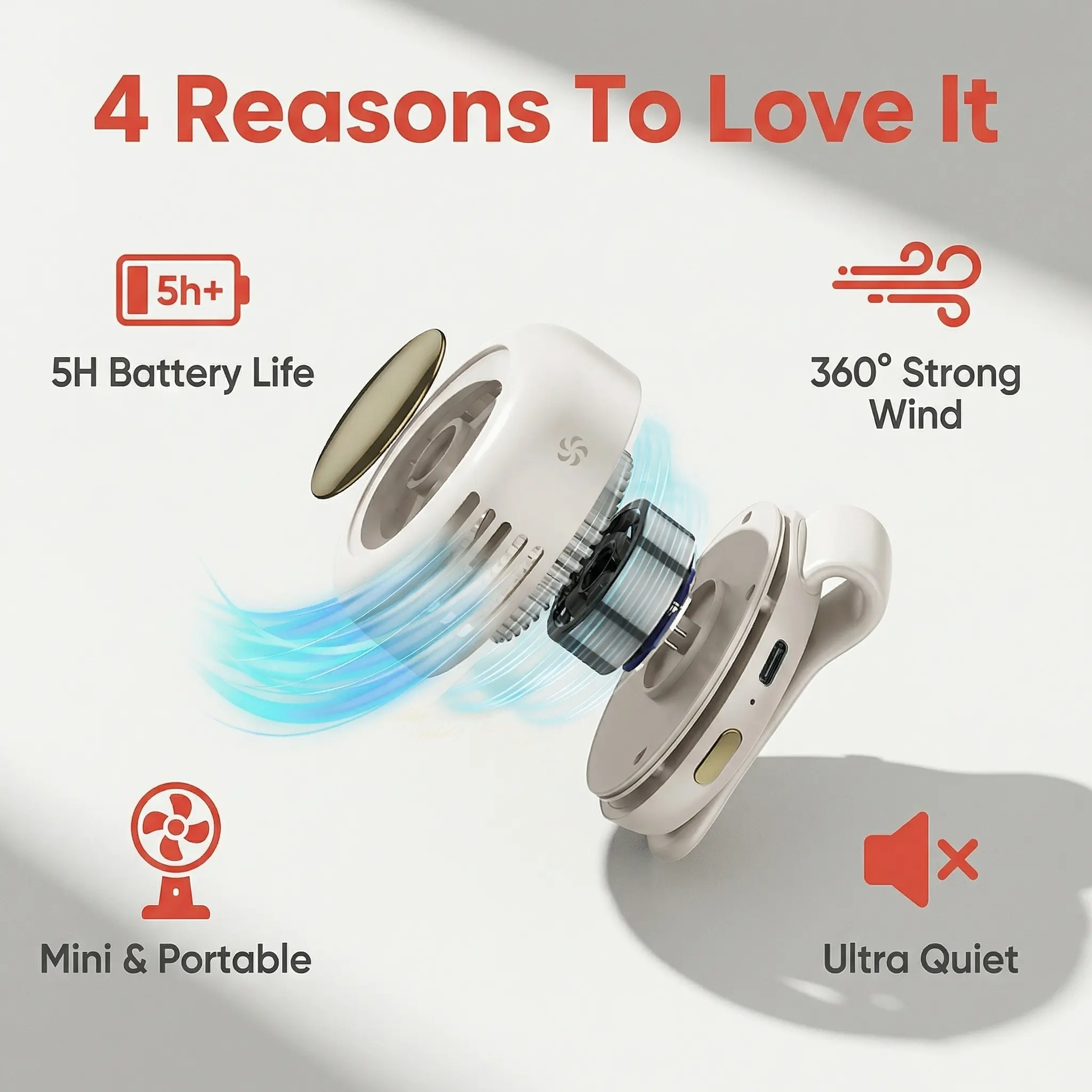 Portable Silent Mini Bladeless Electric Fan,Adjustable 3-speed Suspended Waist Fans,Phone Cooling Fan,Personal Fan,Rotating BodyFan Suitable for Outdoor Travel,fathersdaygift,rechargeable personal fan,handheld turbo fan,Perfect Gift