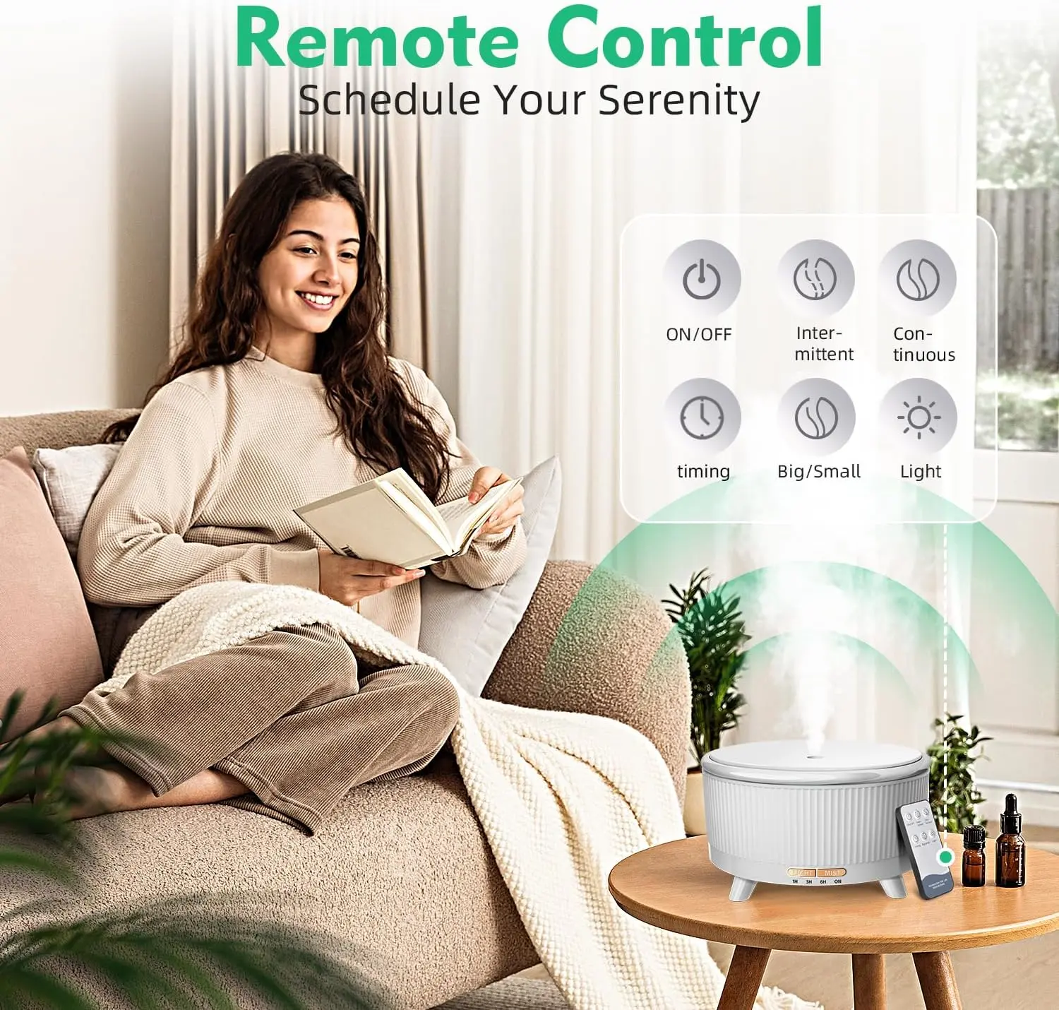 500ML Large Capacity Essential Oil Diffuser, Ultrasonic Aromatherapy Diffuser with 7 Color LED Lights with Remote Control, Cool Mist Humidifier, Timed Mist, Auto Shut-Off#Summervibes
