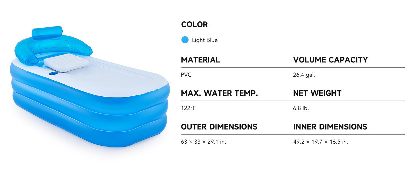 Inflatable Bathtub with Electric Air Pump & Bath Pillow Headrest Portable Blow Up Tub for Adults Durable PVC Material Indoor Outdoor Use Foldable Spa Cover Drainage Hose Cup Holder