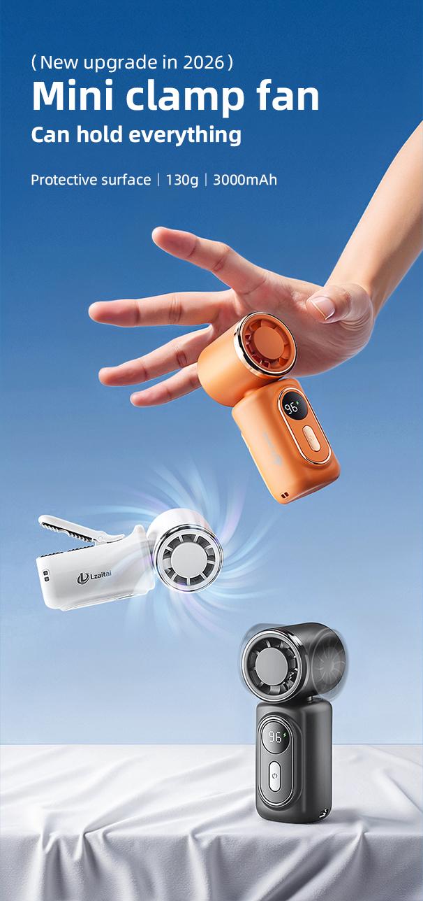 Lzaitai 3-in-1 Mini Portable Handheld Clip Cooling Fan - 3000mAh Rechargeable Battery, 5 Speeds, 180&deg; Adjustable Airflow, USB Powered, Ideal for Travel, Office, Travel Stuff, Portable Fans Essentials