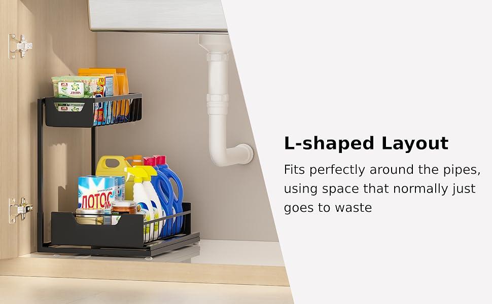 Undersink storage rack with 2 layers of high-quality metal pull-out kitchen cabinet storage boxand sliding drawer, adjustable height, heavy-dutykitchen and bathroom storage container