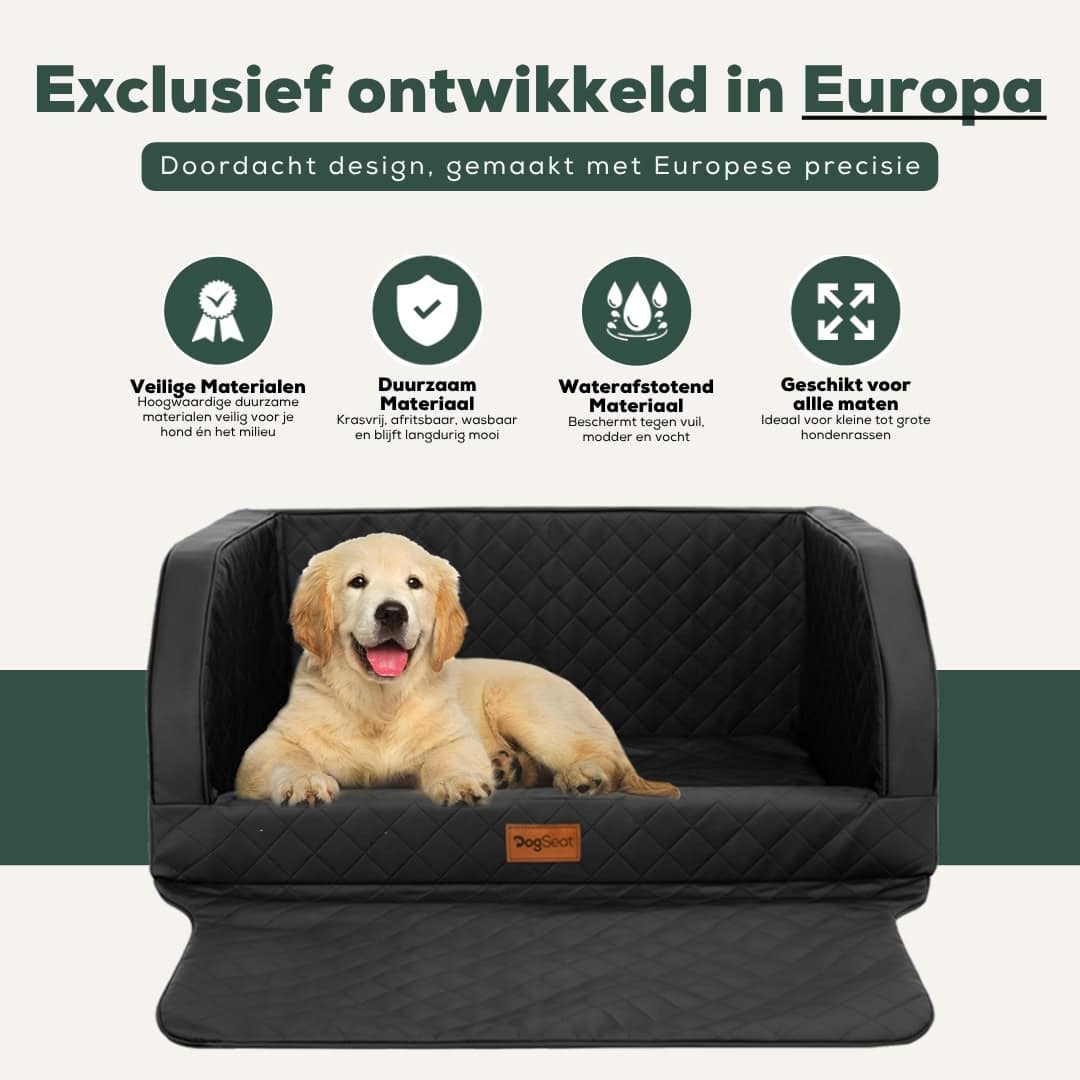 Luxury leather‑look car trunk pet travel basket with protective bumper flap, reinforced safety straps, padded comfort, machine‑washable for 1‑2 dogs.