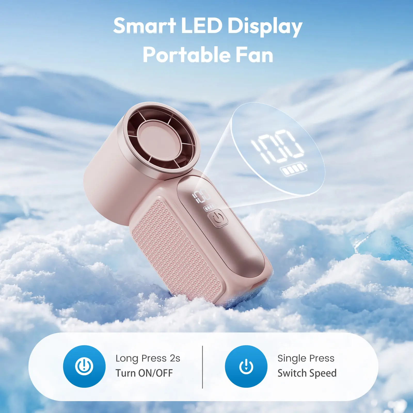 [15H Long Battery Life | 1-100 Speed Turbo] HF-18 Super Mini Handheld Fan, Portable Pocket Fan with Digital Display for Eyelash & Makeup Drying, Hot Flashes, USB Rechargeable Travel Accessory, Gift tiktokshopbacktoschool